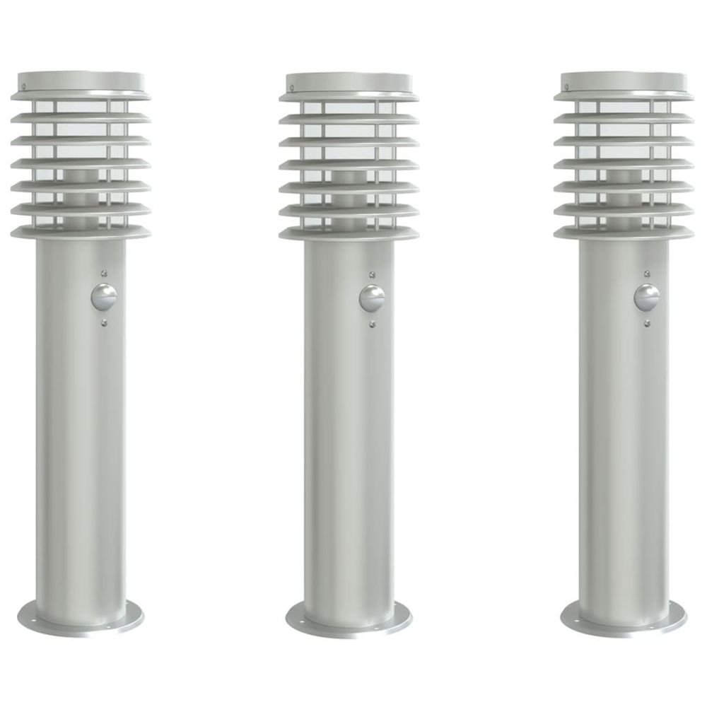 Lampadaires d'extérieur avec capteurs 3 pcs acier inoxydable