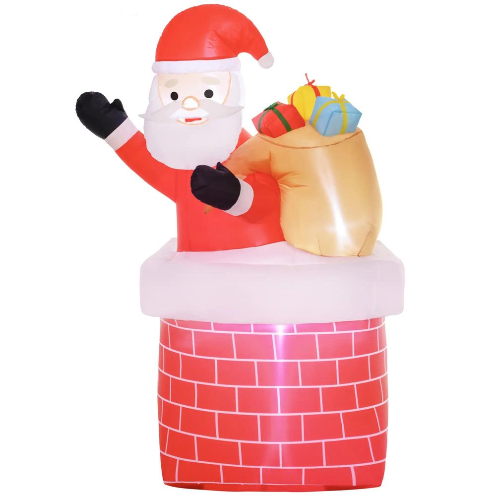 Père noël gonflable décoration de noël extérieur avec lumières led sac de cadeau et la cheminée 130 x 82 x 195 cm rouge