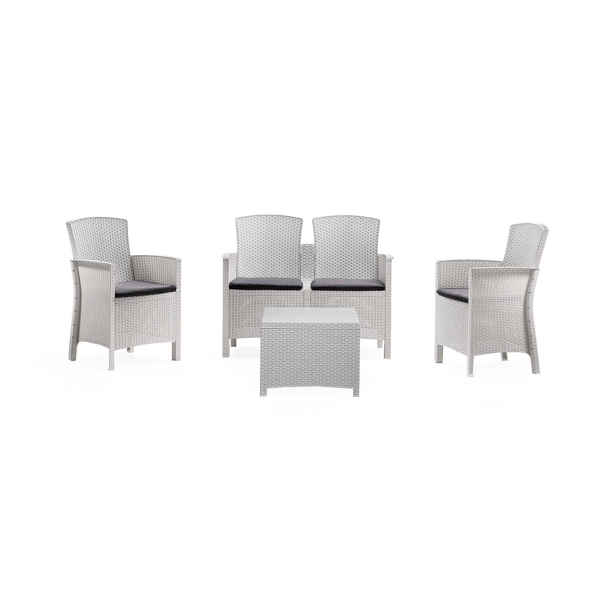 Ensemble de salon d'extérieur asiak, salon de jardin avec coussins, salon d'intérieur effet rotin, 100% made in italy, blanc