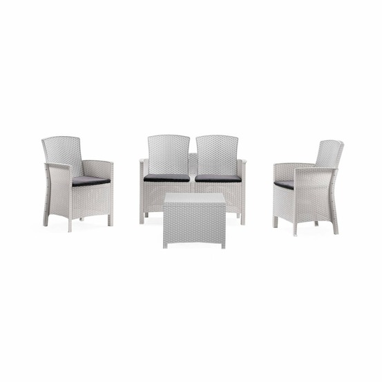 Ensemble de salon d'extérieur asiak, salon de jardin avec coussins, salon d'intérieur effet rotin, 100% made in italy, blanc