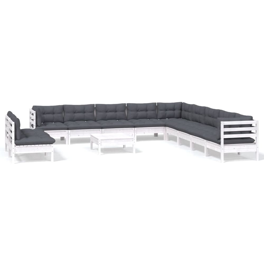 Salon de jardin 12 pcs avec coussins blanc bois de pin solide