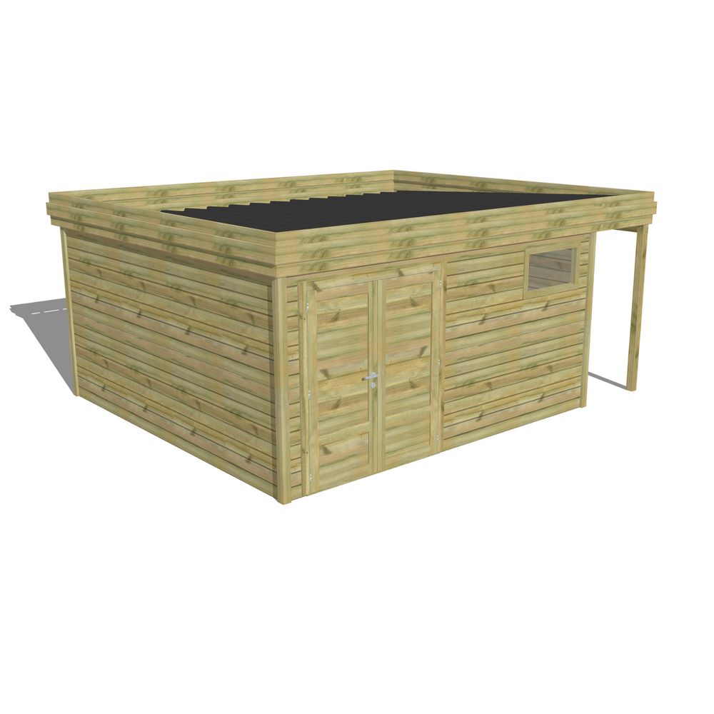 Abri de jardin bois pin traité autoclave 27mm - 5,34x4,34m / 23m2 - bac acier - abri français