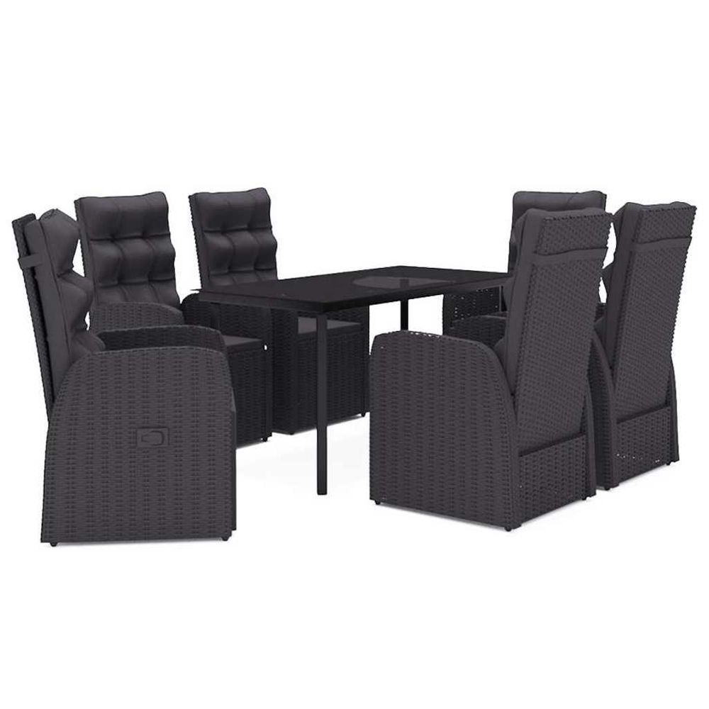 Ensemble à manger de jardin avec coussins 7 pcs noir