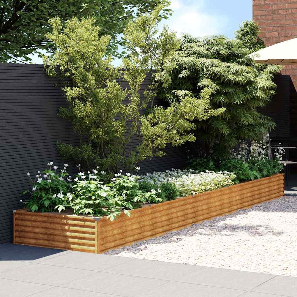 Carré potager rectangulaire acier corten jardin rouillé 482x100x36 cm
