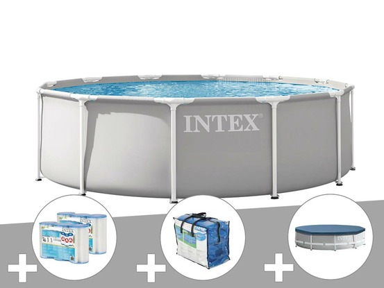 Kit piscine tubulaire prism frame ronde 3,66 x 1,22 m + bâche à bulles + 6 cart