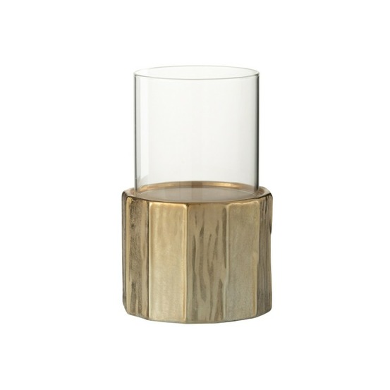 Photophore verre et en céramique doré 14x14x23 cm