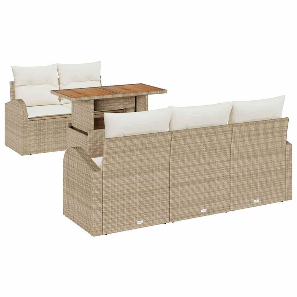 Ensemble de canapé de jardin 6 pc beige poly rotin