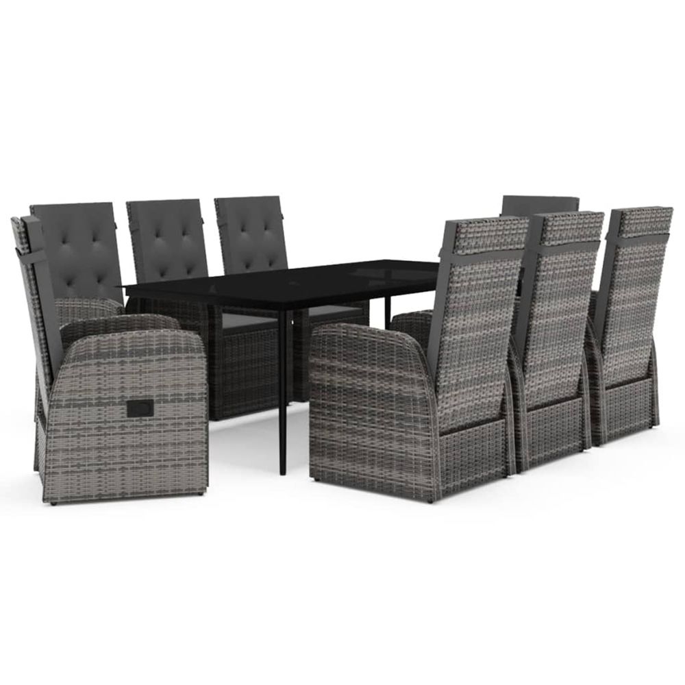 Ensemble à manger de jardin avec coussins 9 pcs gris