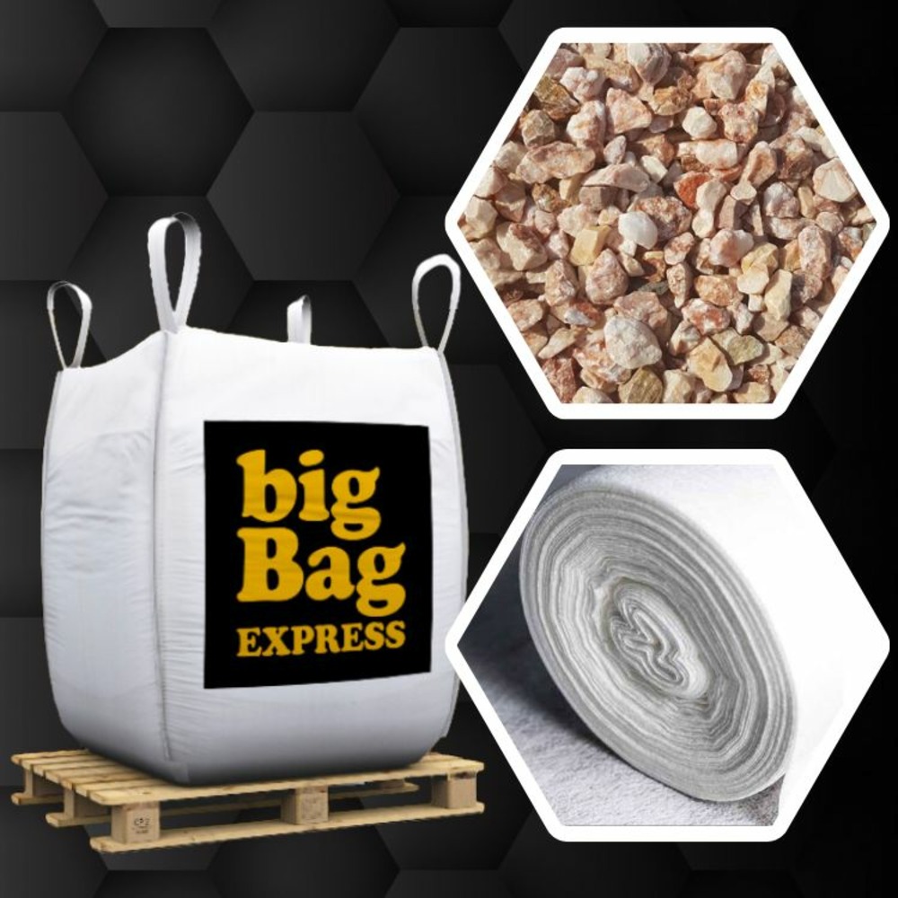 Pack gravier marbre rose + géotextile = 3 big bag de gravier de marbre rose ø 6/9 mm (≃ 50m²) + géotextile 50m2 - livraison premium