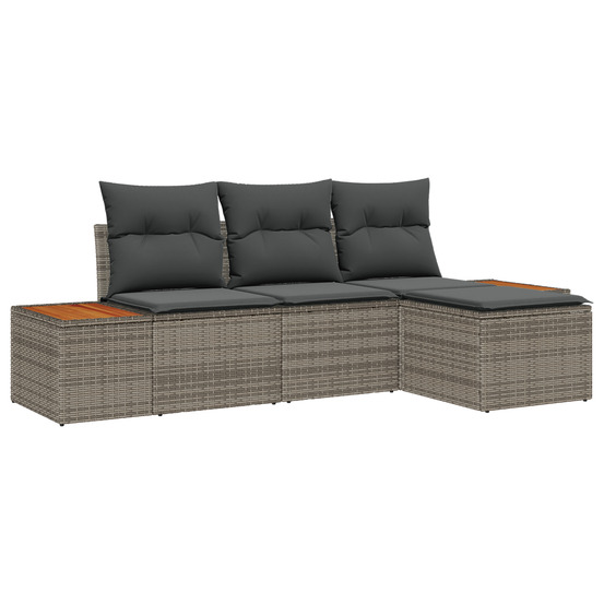 Ensemble de canapé de jardin 4 pièces avec coussins gris rattan poly acacia
