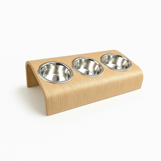 Buvo - set ergonomique de 3 gamelles surélevées en acier, socle bois chêne, 43x24x14cm