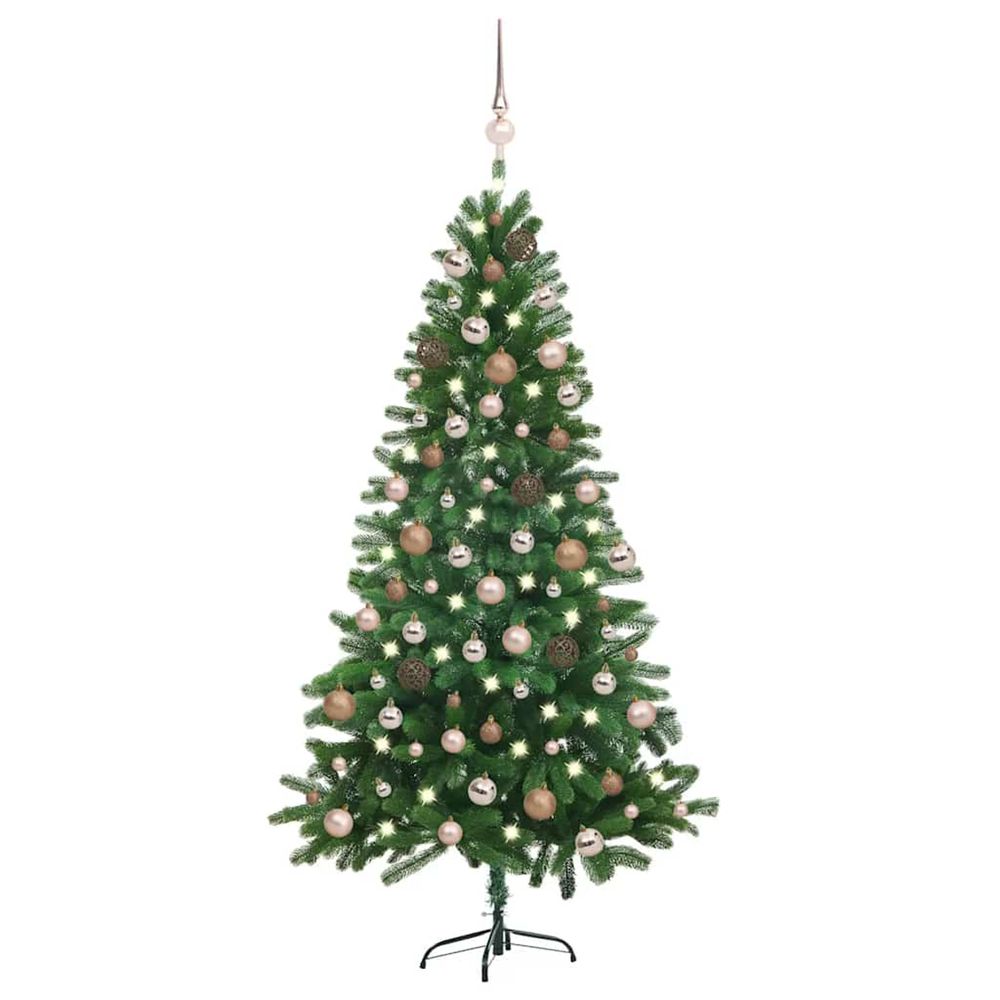 Arbre de noël artificiel pré-éclairé et boules 150 cm vert