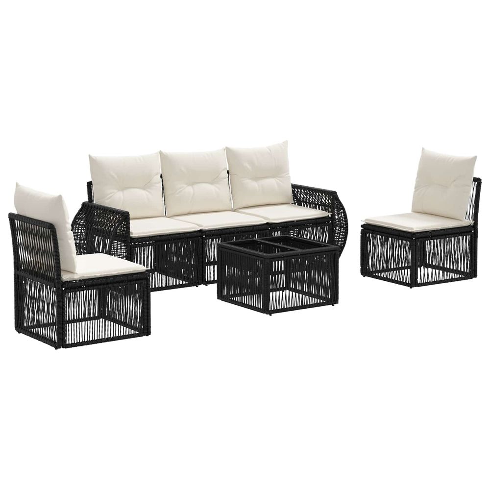 Ensemble de canapé de jardin 6 pc noir et blanc crème polyrotin