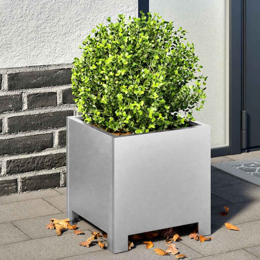 Jardinière carrée acier galvanisé extérieur argenté 30x30x30 cm