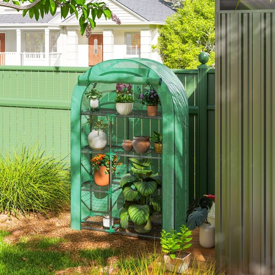 Mini serre de balcon acier et plastique vert 100 x 45 x 160 cm 4 niveaux pour semis - comfortxl outdoor living