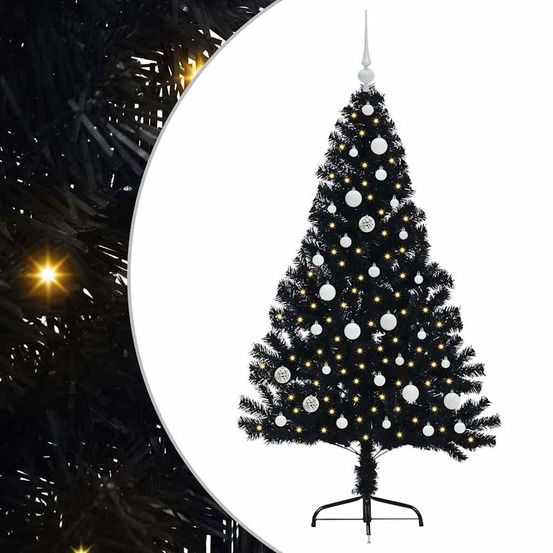 Sapin de noël artificiel pré-éclairé noir 150 cm pvc