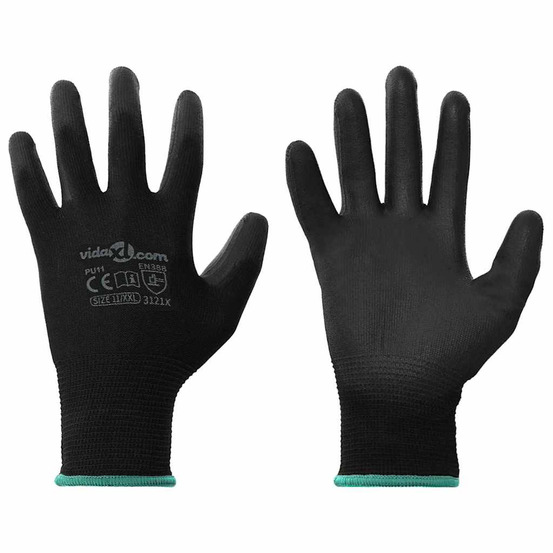 Gants de travail 12 pcs noir 11 / xxl polyester