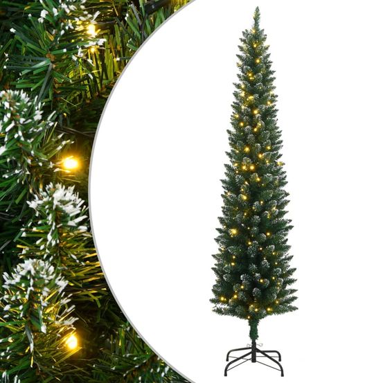 Sapin de noël artificiel mince enneigé 150 led pour salon vert 150 cm