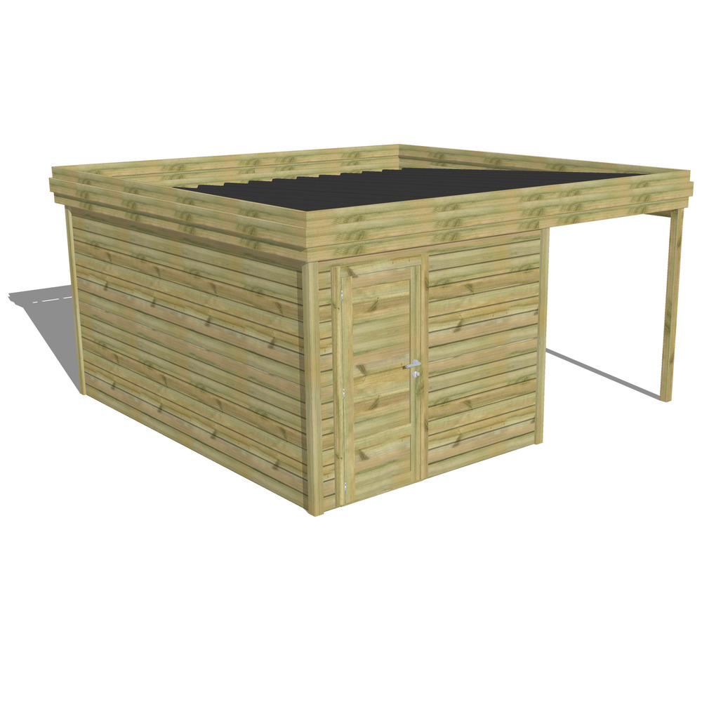 Abri de jardin bois pin traité autoclave 27mm - 4,64x4,34m / 20m2 - bac acier - abri français