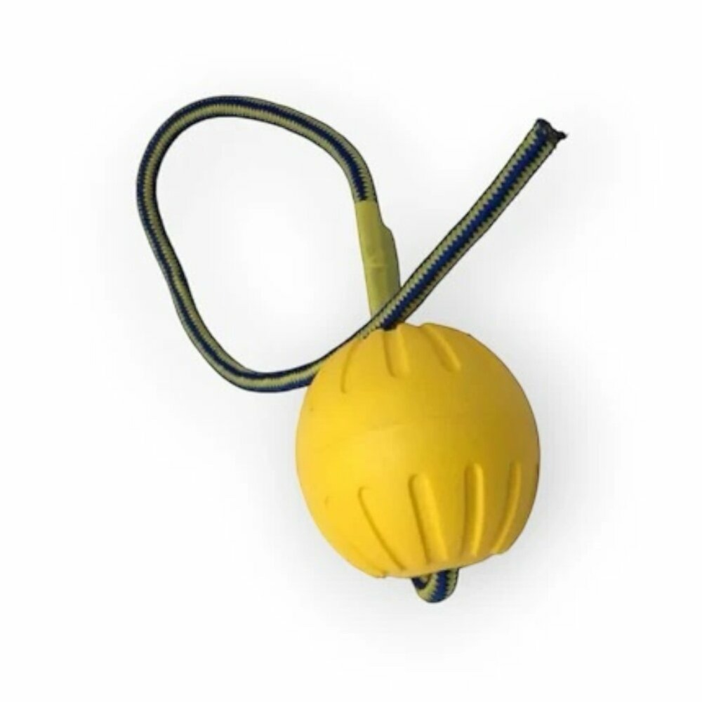 Balle en silicone avec corde bleu 5cm, francecroquettes