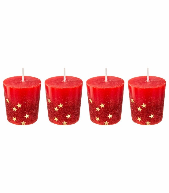 Lot de 4 bougies votive rouge étoiles et paillettes d 4 cm