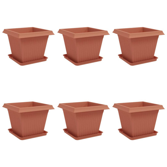 Pots de plantes 6 pcs rouge brique 43 x 43 x 33,5 cm plastique