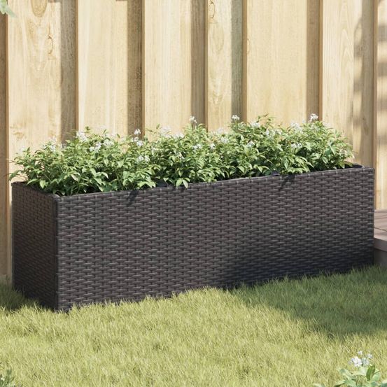 Jardinière rectangulaire résine tressée 3 bacs pour plantes aromatiques balcon 105x30x32 cm noir