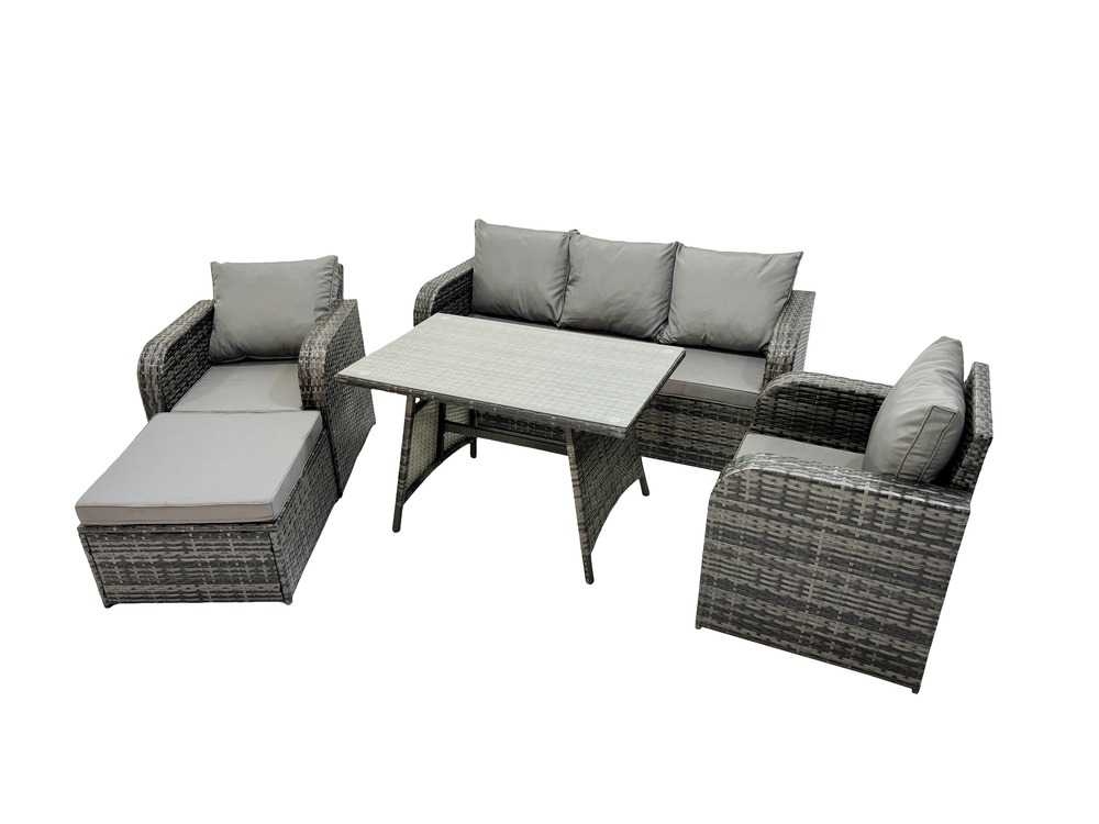 Ensemble de meubles de jardin avec table à manger rectangulaire chaise inclinable canapé 3 places grand tabouret