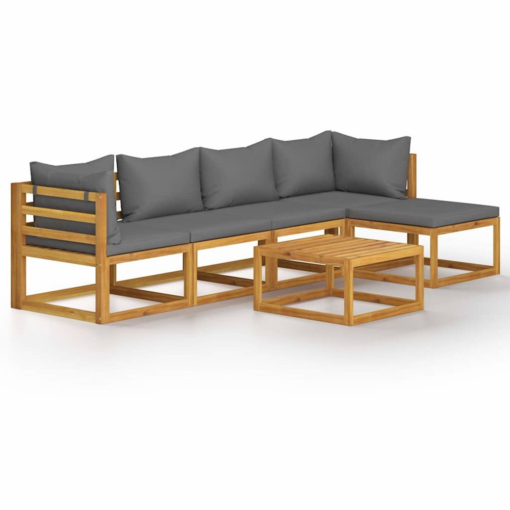 Salon de jardin 6 pcs avec coussin bois d'acacia solide