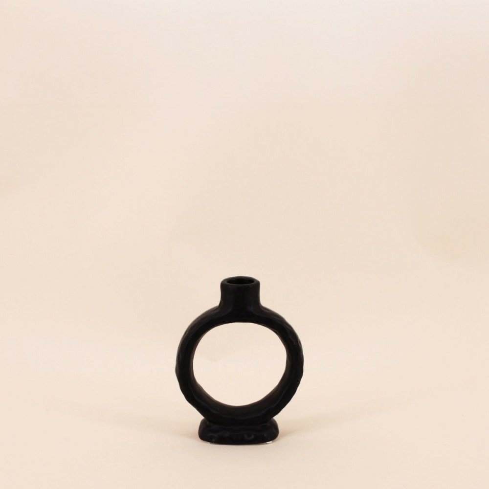 Bougeoir design en céramique noire 14cm