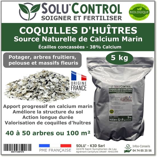 5 kg écailles de coquilles d'huîtres concassées 38% calcium - solu'control - apport ciblé de calcium marin