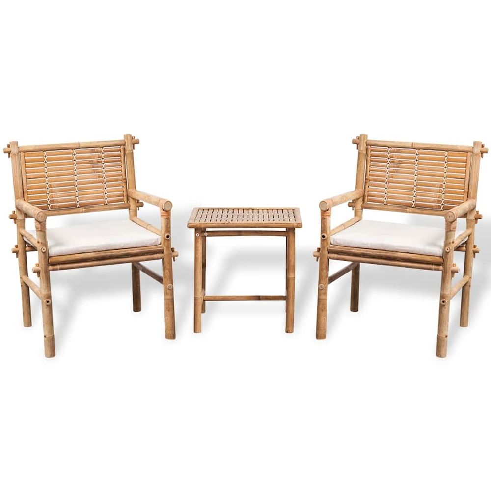 Mobilier de bistro 3 pcs avec coussins bambou