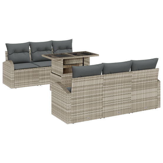 Ensemble de 7 canapés de jardin avec coussins gris clair poly rattan