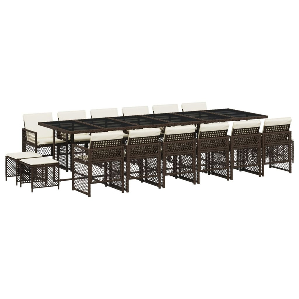 Ensemble à manger de jardin et coussins 17 pcs marron rotin