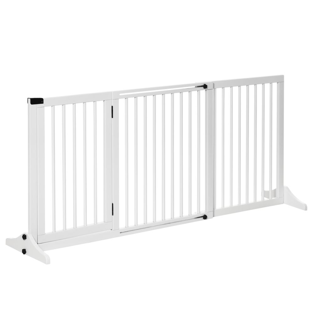 Barrière de sécurité autoportante en bois pour chien réglable avec porte 166cm blanc
