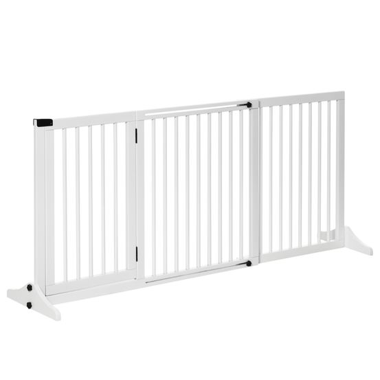 Barrière de sécurité autoportante en bois pour chien réglable avec porte 166cm blanc