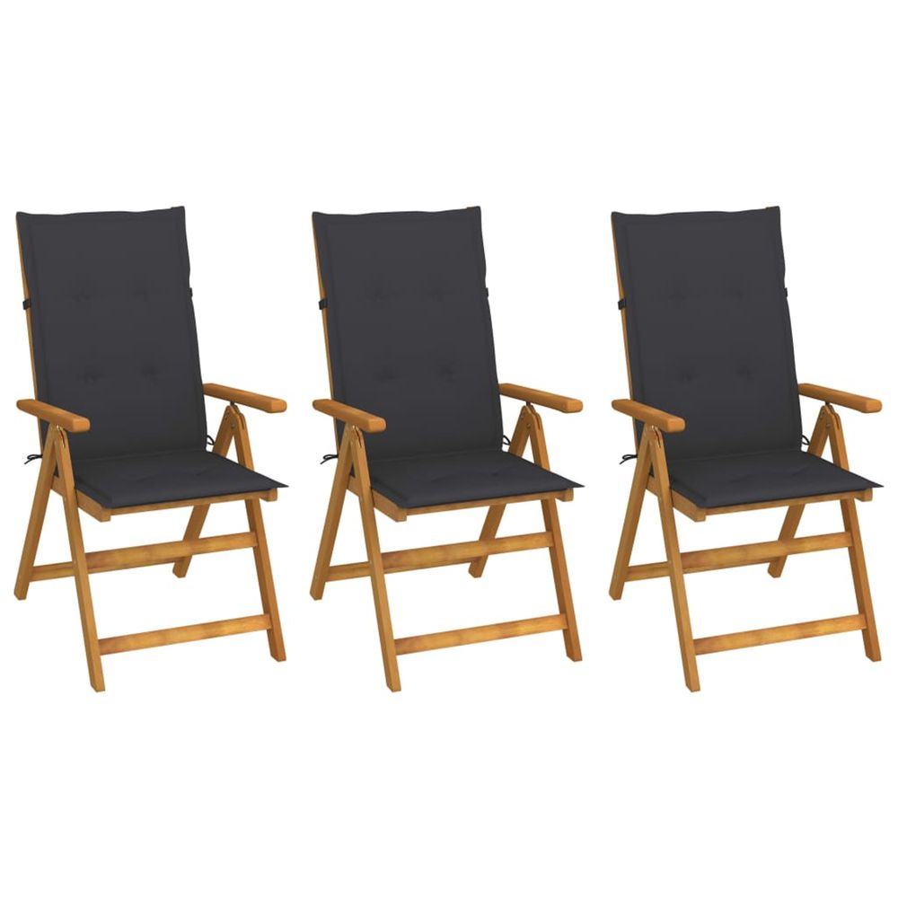 Chaises pliantes 3 pièces avec coussins en bois d'acacia massif