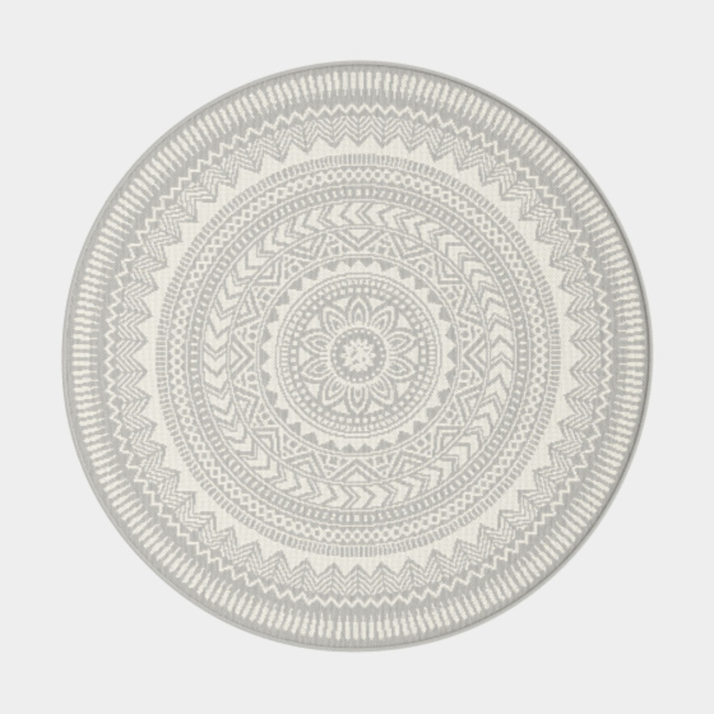 Tapis rond d'extérieur ou d'intérieur - mandala - gris - ø 120 cm