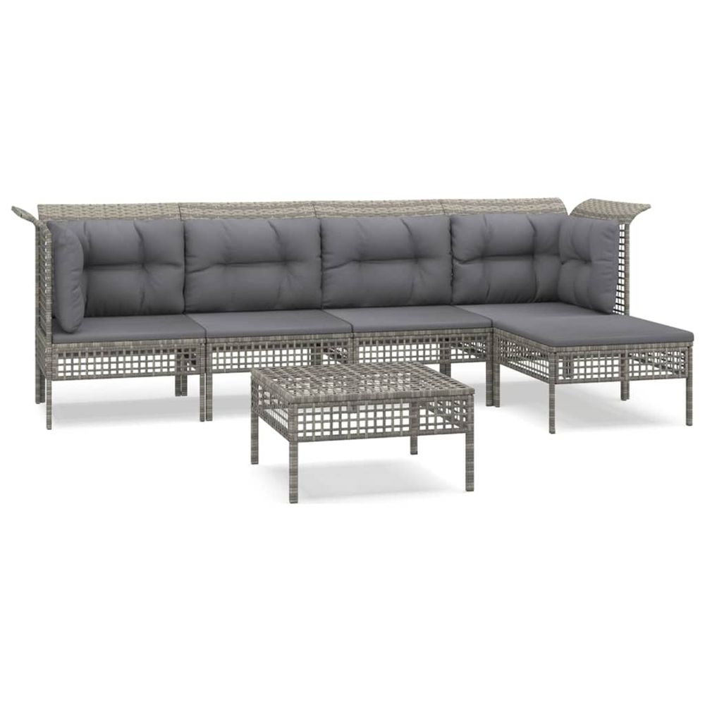 Salon de jardin 6 pcs avec coussins gris résine tressée