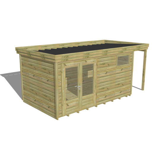 Abri de jardin bois pin traité autoclave 27mm - 5,34x2,64m / 14m2 - bac acier - plancher bois