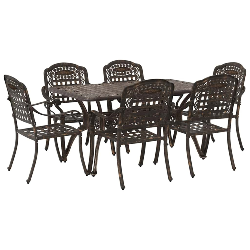 Ensemble de salle à manger pour jardin 7 pcs bronze aluminium