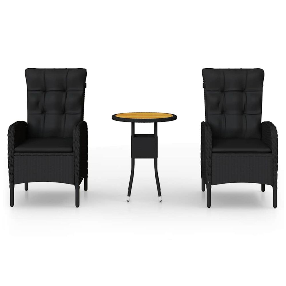 Ensemble de bistro de jardin 3 pcs résine tressée noir