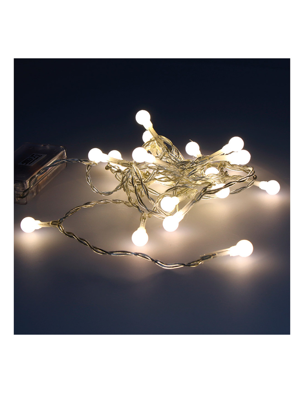Guirlande avec piles 20 leds, sphérique blanc chaleureux 2,3m