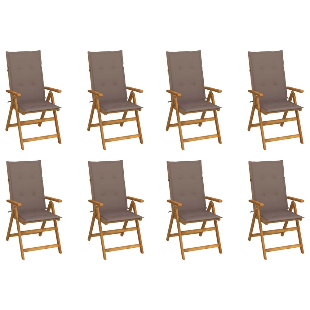Chaises pliantes avec coussins, 8 pièces, en bois d'acacia massif