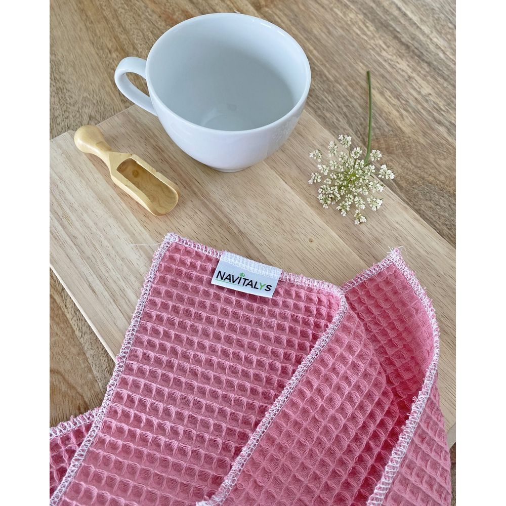 Lot de 3 lavettes en coton biologique oeko-tex® nid d'abeille roses