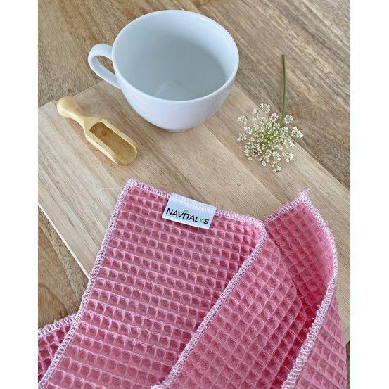 Lot de 3 lavettes en coton biologique oeko-tex® nid d'abeille roses