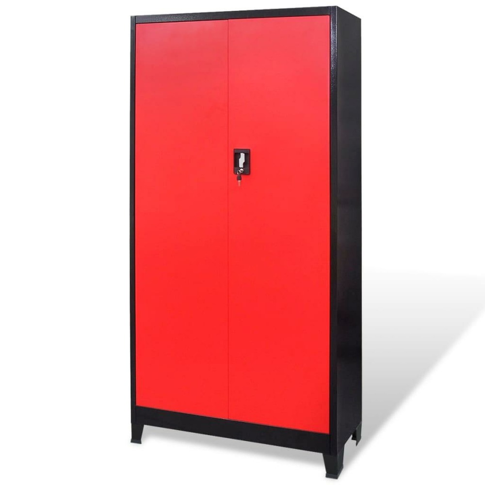 Armoire avec coffre à outils boîte de rangement stockage servante d'atelier 3 etagères réglables acier 180 cm rouge et noir 0