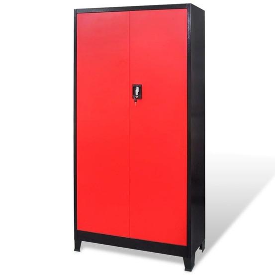 Armoire avec coffre à outils boîte de rangement stockage servante d'atelier 3 etagères réglables acier 180 cm rouge et noir 0