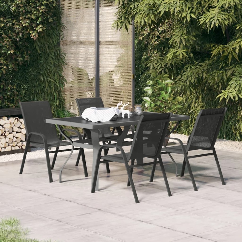 Ensemble à manger de jardin 5 pcs gris et noir