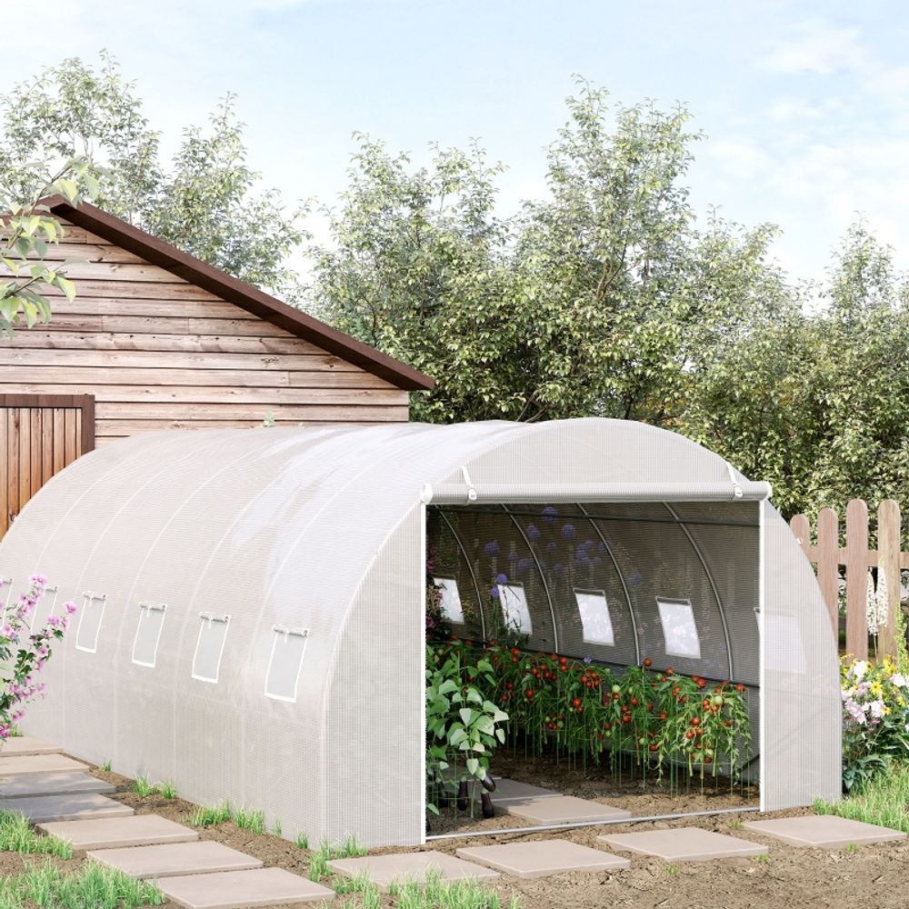 Serre tunnel jardin pe 140 g/m² métal galvanisé 6 x 3 x 2 m blanche potager ventilée - comfortxl outdoor living